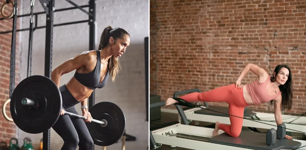 Pilates reformer workout compared to gym weightlifting session