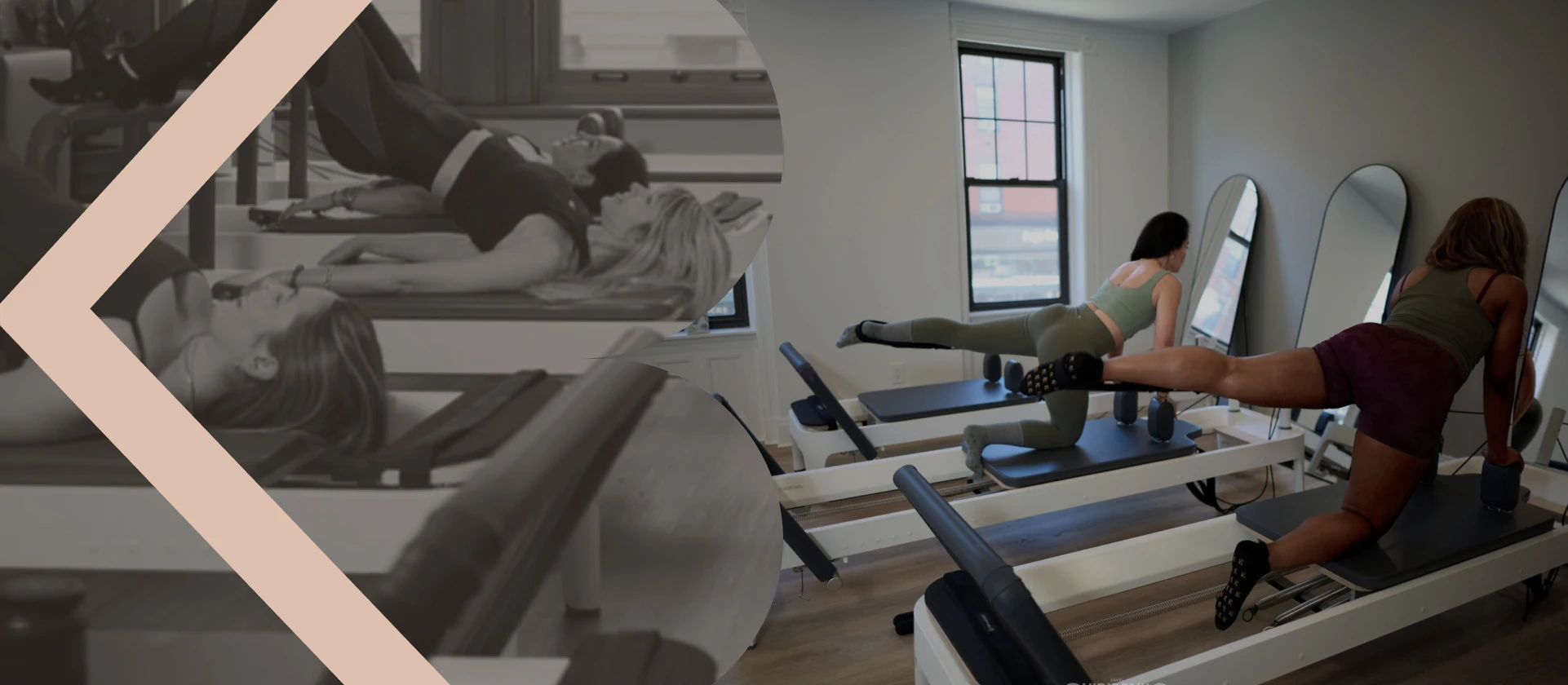 Women practicing Pilates on reformers in a well-lit studio BK Pilates Park Slope