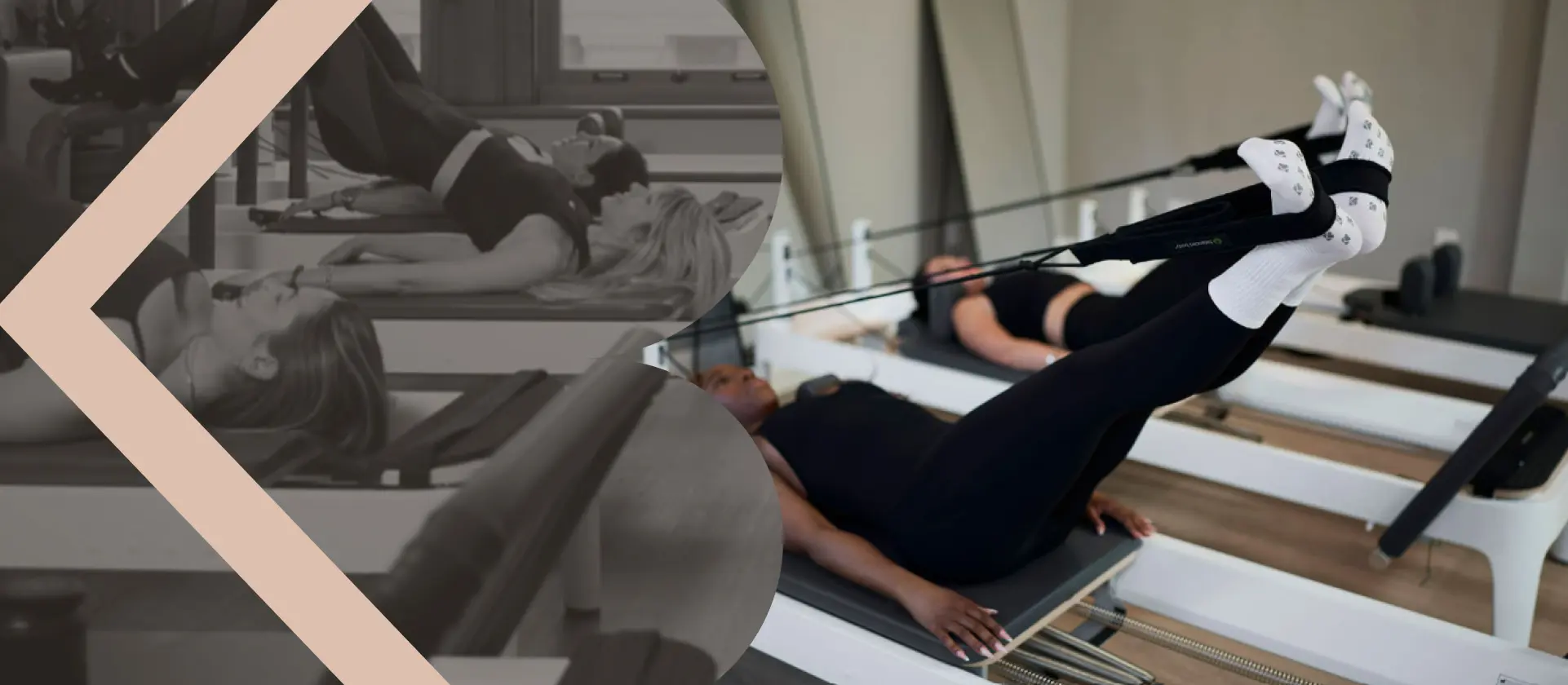 Women practicing reformer pilates exercises during a group class at BK Pilates Raleigh
